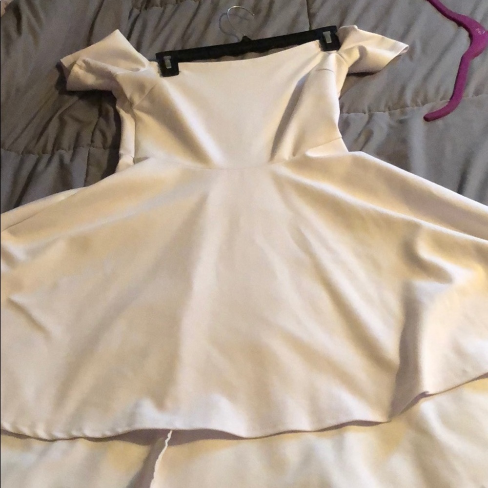 High low white off the shoulder dress